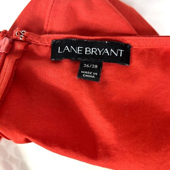 Lane Bryant Red Cold Shoulder Shift Dress Sz 26/28 Long Bell Sleeves Back Zip - Picture 5 of 6